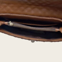 Women Cuadra Crossbody Bags-Brown Leather Crossbody Bag With Doble Chain Handle