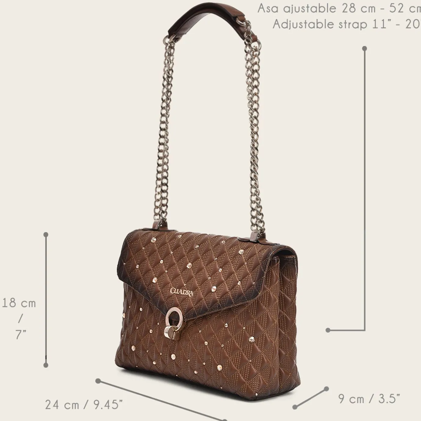 Women Cuadra Crossbody Bags-Brown Leather Crossbody Bag With Doble Chain Handle