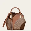 Women Cuadra Top Handle & Satchel Bags-Brown Leather Tote Bag With Contrasting Geometric Motifs