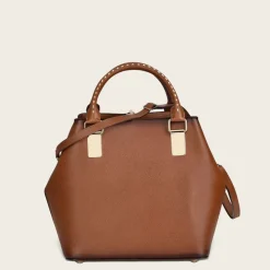 Women Cuadra Top Handle & Satchel Bags-Brown Leather Tote Bag With Contrasting Geometric Motifs