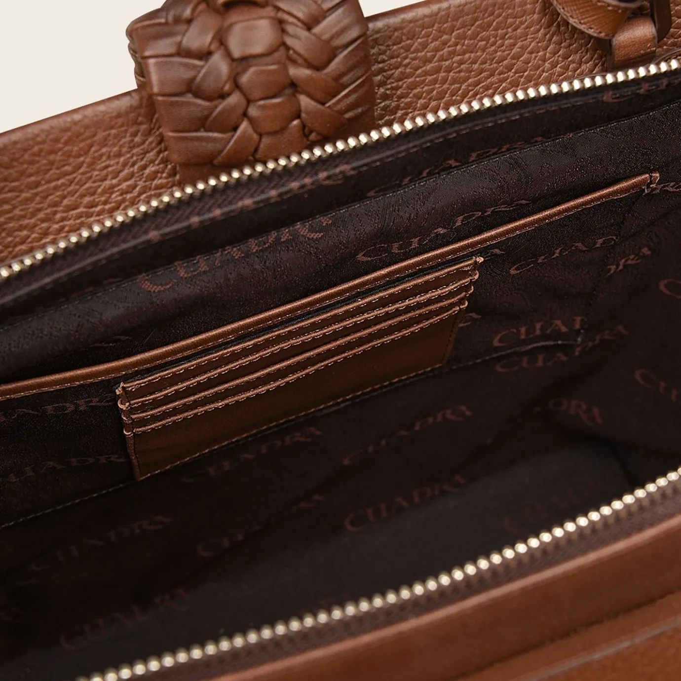 Women Cuadra Top Handle & Satchel Bags-Brown Leather Tote Bag With Handmade Fabric Application