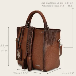 Women Cuadra Top Handle & Satchel Bags-Brown Leather Tote Bag With Handmade Fabric Application