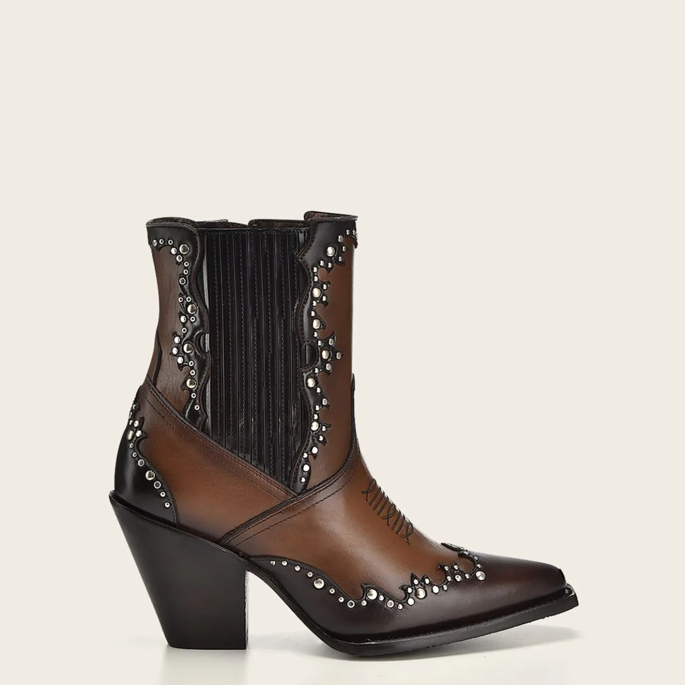 Women Cuadra Ankle Boots & Booties-Brown Leather Western Style Bootie With Studs