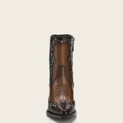 Women Cuadra Ankle Boots & Booties-Brown Leather Western Style Bootie With Studs