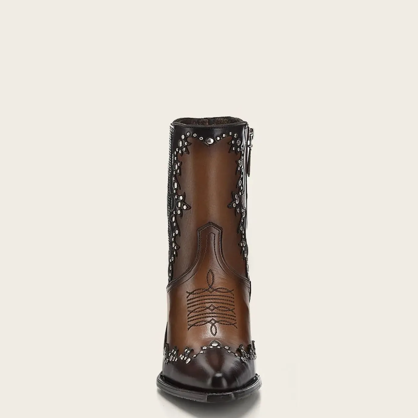 Women Cuadra Ankle Boots & Booties-Brown Leather Western Style Bootie With Studs
