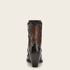 Women Cuadra Ankle Boots & Booties-Brown Leather Western Style Bootie With Studs