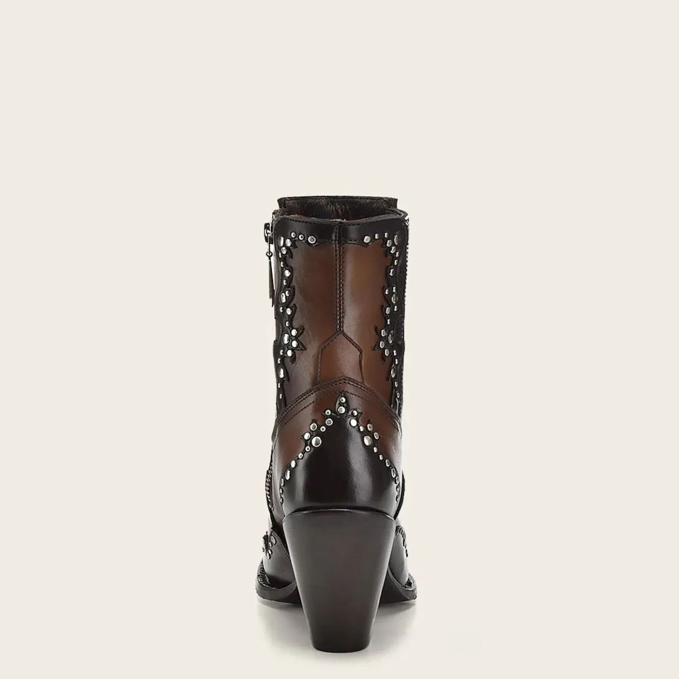 Women Cuadra Ankle Boots & Booties-Brown Leather Western Style Bootie With Studs