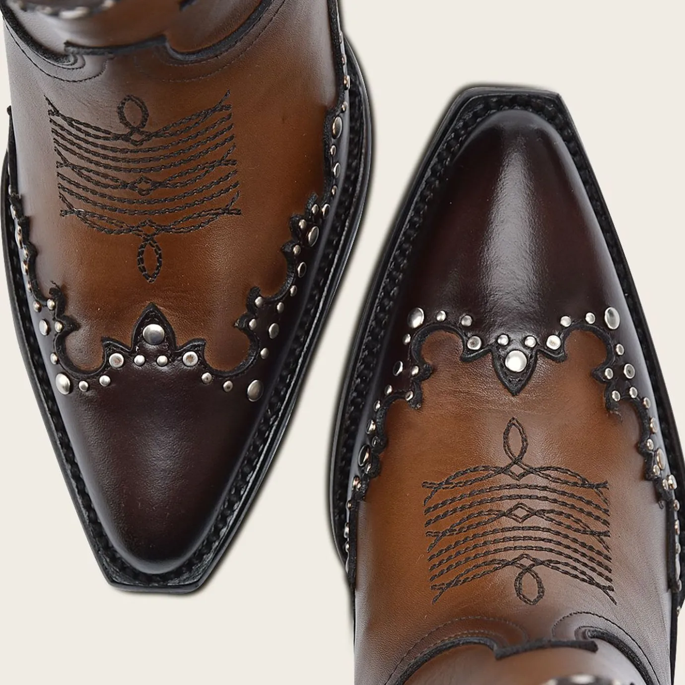 Women Cuadra Ankle Boots & Booties-Brown Leather Western Style Bootie With Studs