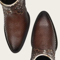 Women Cuadra Ankle Boots & Booties-Brown Western Exotic Leather Bootie