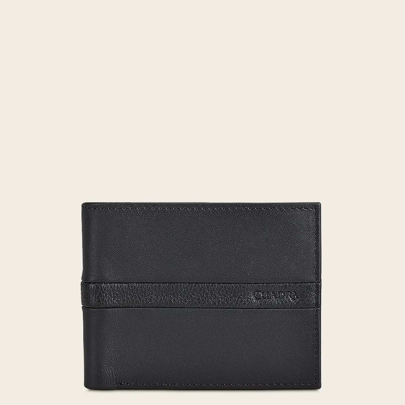Men Cuadra Wallets-Contrasting Leather Strap Black Leather Wallet