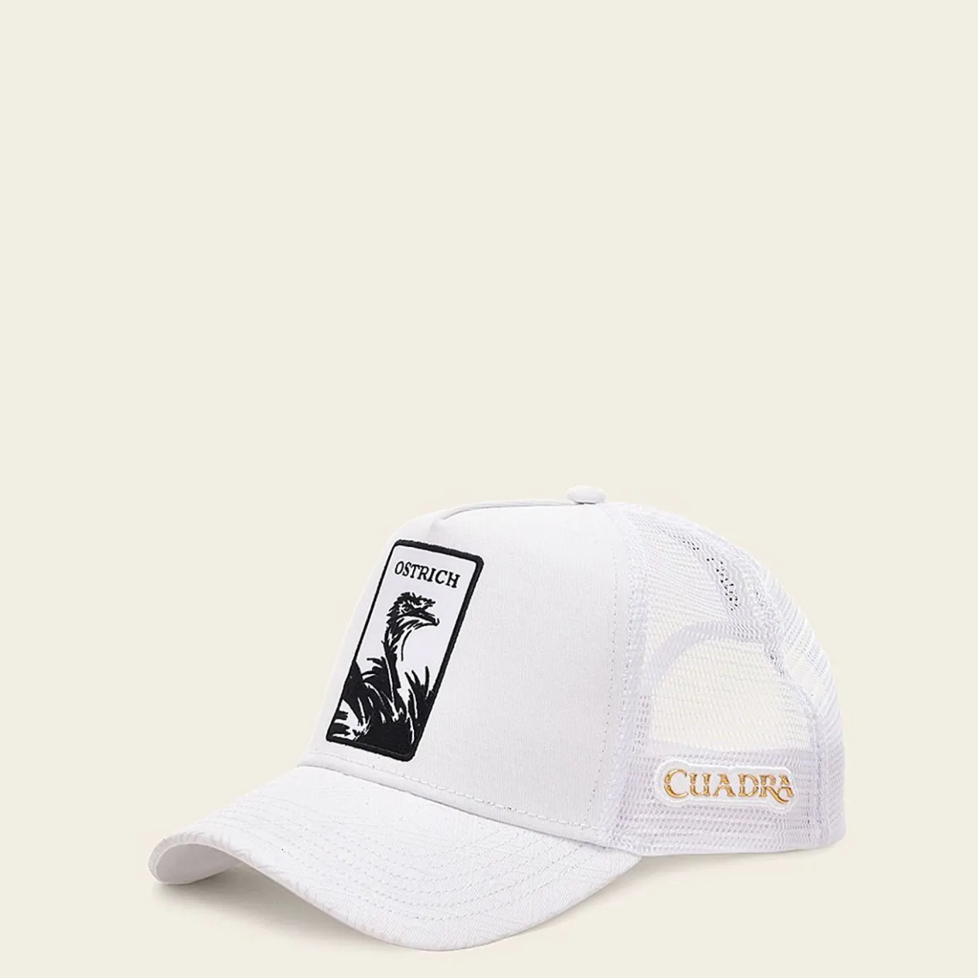 Women Cuadra Hats- White Cap With Embroidery Ostrich Patch