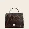 Women Cuadra Top Handle & Satchel Bags-Dark Brown Exotic Leather Handbag With Monogram Leather