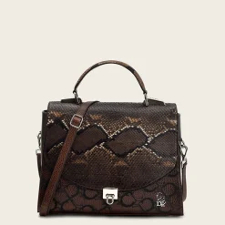 Women Cuadra Top Handle & Satchel Bags-Dark Brown Exotic Leather Handbag With Monogram Leather