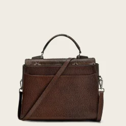 Women Cuadra Top Handle & Satchel Bags-Dark Brown Exotic Leather Handbag With Monogram Leather