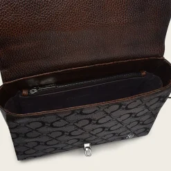 Women Cuadra Top Handle & Satchel Bags-Dark Brown Exotic Leather Handbag With Monogram Leather