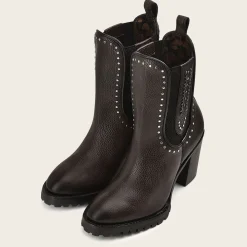 Women Cuadra Ankle Boots & Booties-Dark Brown Leather Urban Bootie With Hand Made Fabric And Studs