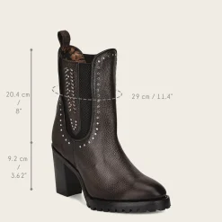 Women Cuadra Ankle Boots & Booties-Dark Brown Leather Urban Bootie With Hand Made Fabric And Studs