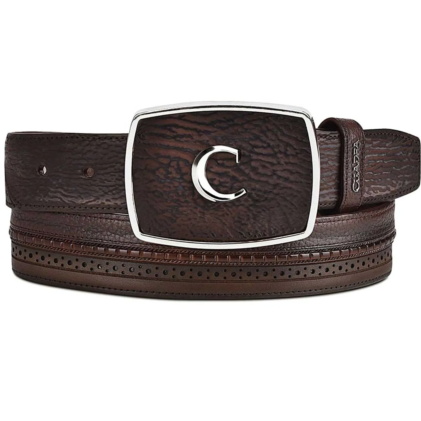 Men Cuadra Belts-Dark Brown Perforated Western Belt