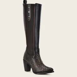 Women Cuadra Tall & Knee-High Boots-Dark Brown Tall Boot With Austrian Crystals Detail