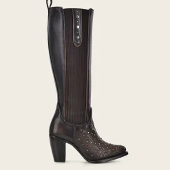 Women Cuadra Tall & Knee-High Boots-Dark Brown Tall Boot With Austrian Crystals Detail