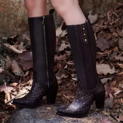 Women Cuadra Tall & Knee-High Boots-Dark Brown Tall Boot With Austrian Crystals Detail