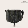Women Cuadra Crossbody Bags-Dark Green Exotic Leather Crossbody Bag With Studs