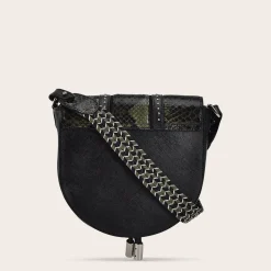 Women Cuadra Crossbody Bags-Dark Green Exotic Leather Crossbody Bag With Studs