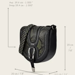 Women Cuadra Crossbody Bags-Dark Green Exotic Leather Crossbody Bag With Studs
