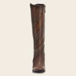 Women Cuadra Tall & Knee-High Boots-Decorated Brown Leather Tall Boot With Perforations
