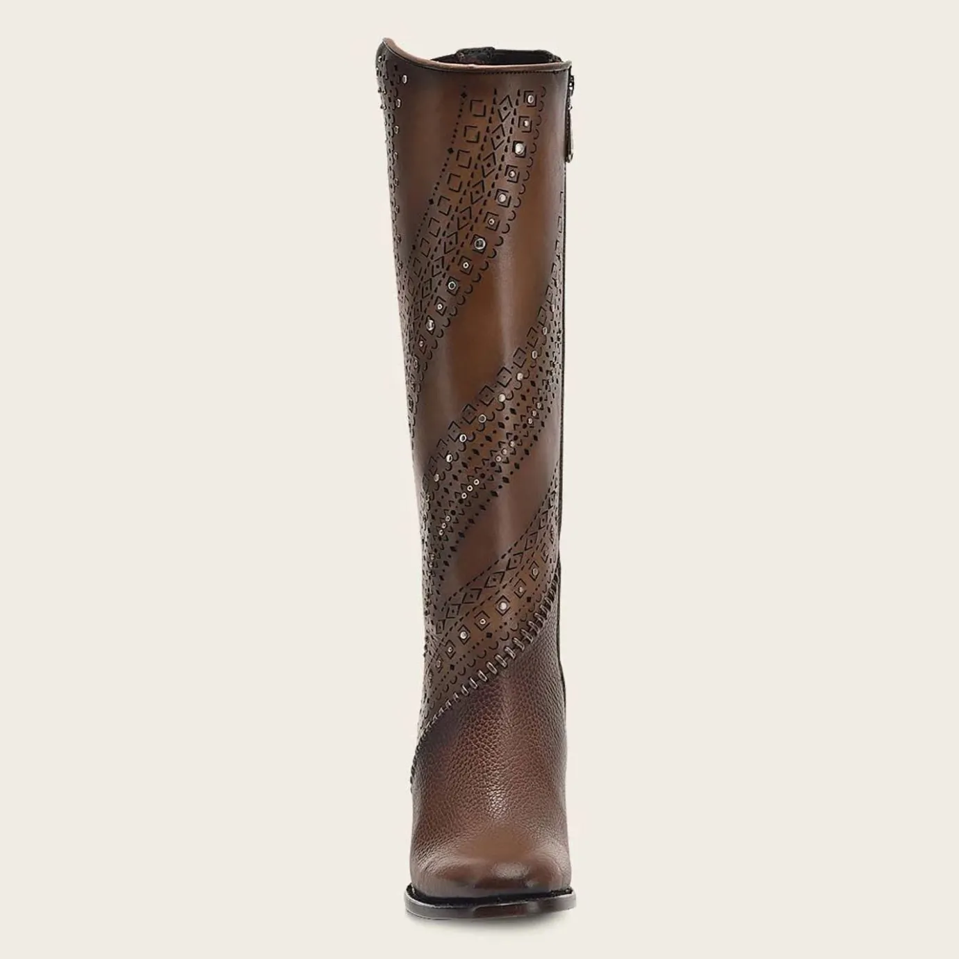 Women Cuadra Tall & Knee-High Boots-Decorated Brown Leather Tall Boot With Perforations