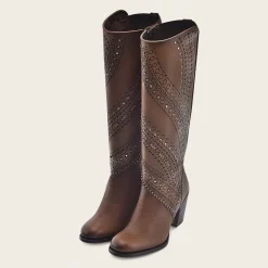 Women Cuadra Tall & Knee-High Boots-Decorated Brown Leather Tall Boot With Perforations