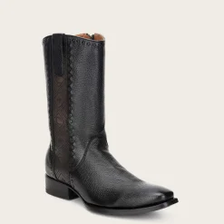 Men Cuadra Dress Boots-Dress Cowboy Boots, Engraved Black Deer Leather