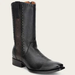 Men Cuadra Dress Boots-Dress Cowboy Boots, Engraved Black Deer Leather
