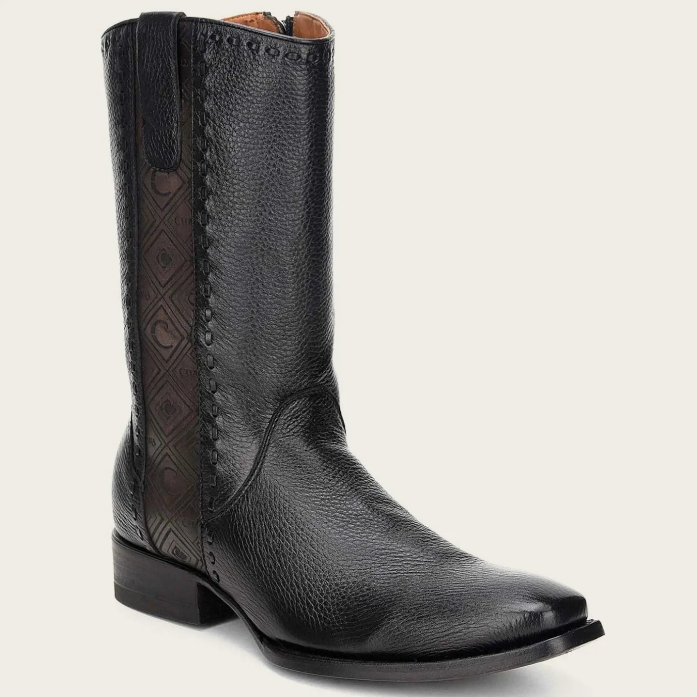 Men Cuadra Dress Boots-Dress Cowboy Boots, Engraved Black Deer Leather
