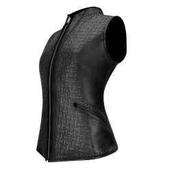 Women Cuadra Vests-Embroidered Black Leather Reversible Vest