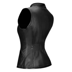 Women Cuadra Vests-Embroidered Black Leather Reversible Vest
