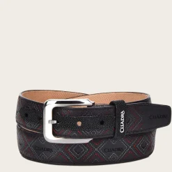 Men Cuadra Belts-Embroidered Black Leather Belt