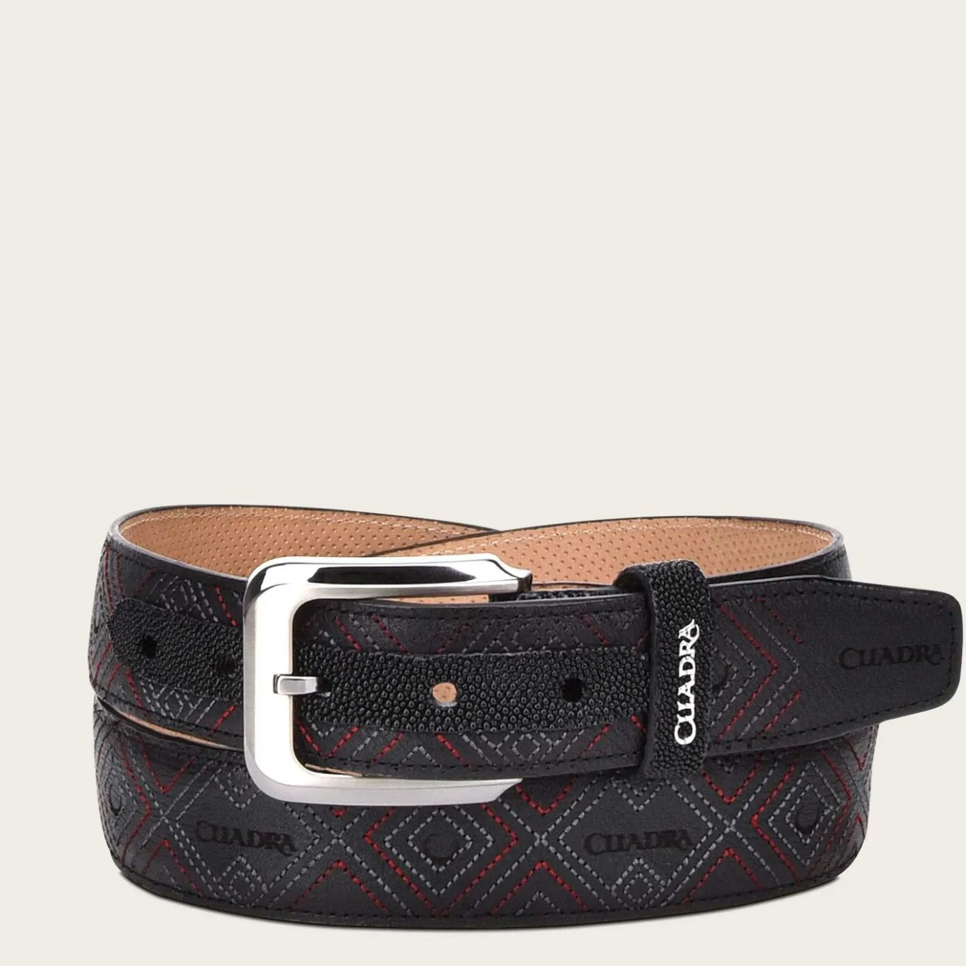 Men Cuadra Belts-Embroidered Black Leather Belt