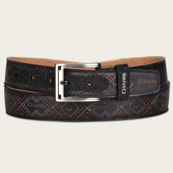 Men Cuadra Belts-Embroidered Black Leather Belt