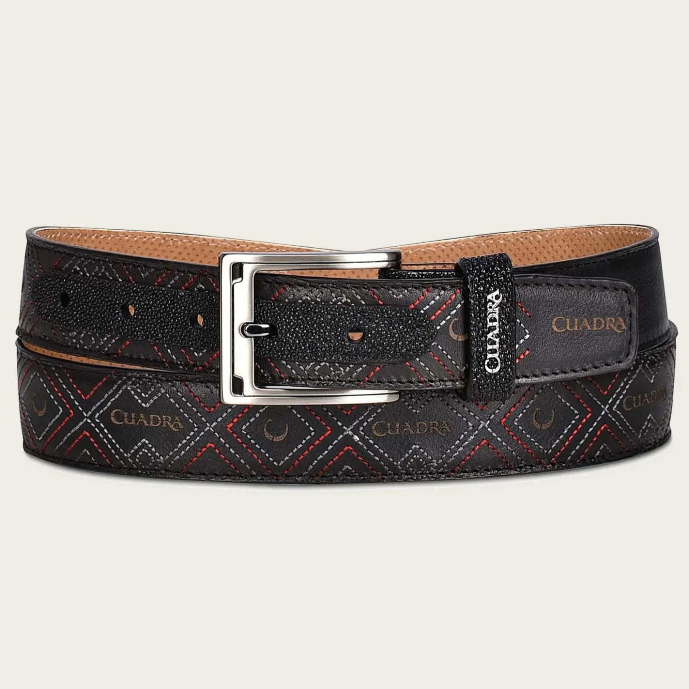 Men Cuadra Belts-Embroidered Black Leather Belt