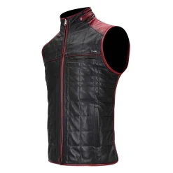 Men Cuadra Vests-Embroidered Black Leather Reversible Vest