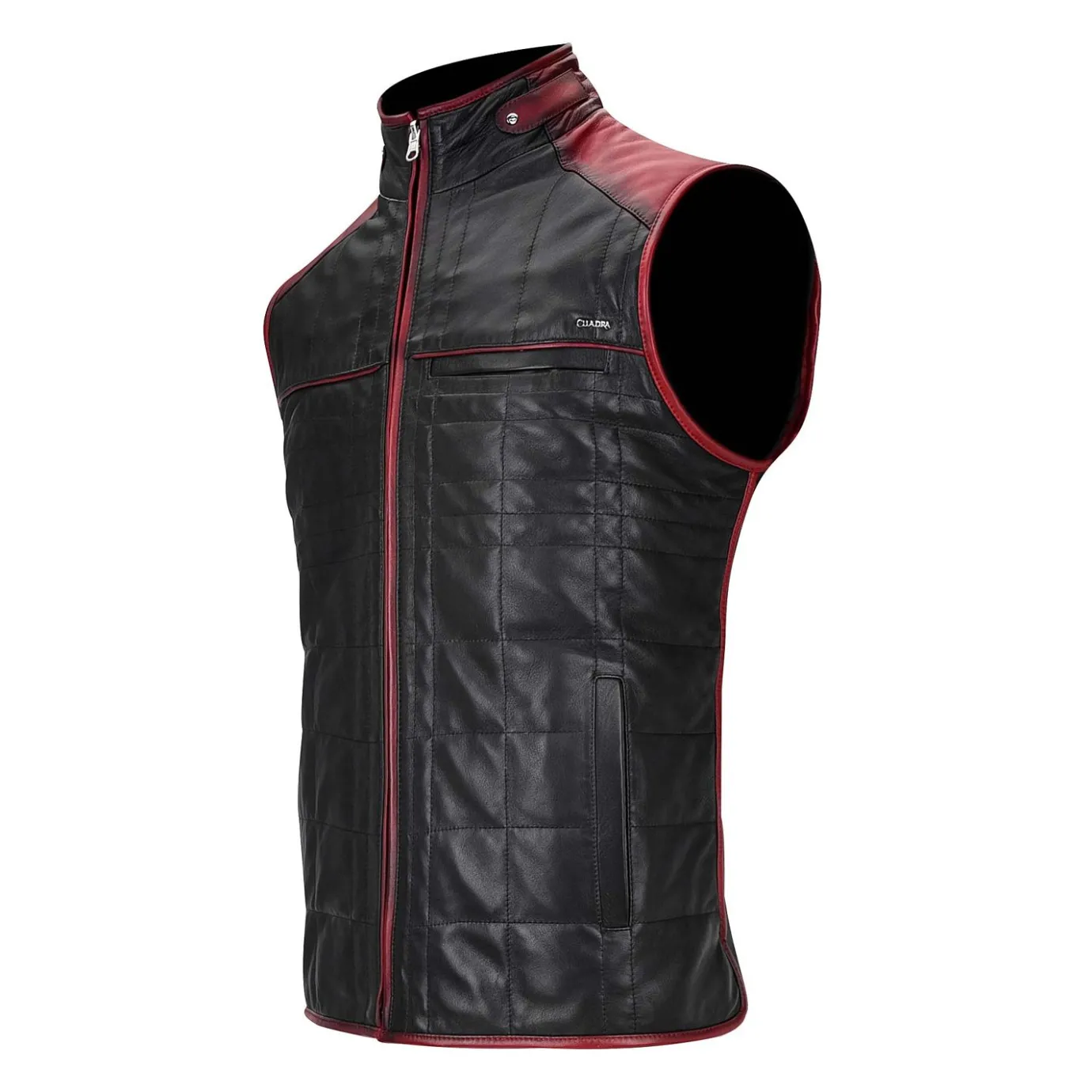 Men Cuadra Vests-Embroidered Black Leather Reversible Vest
