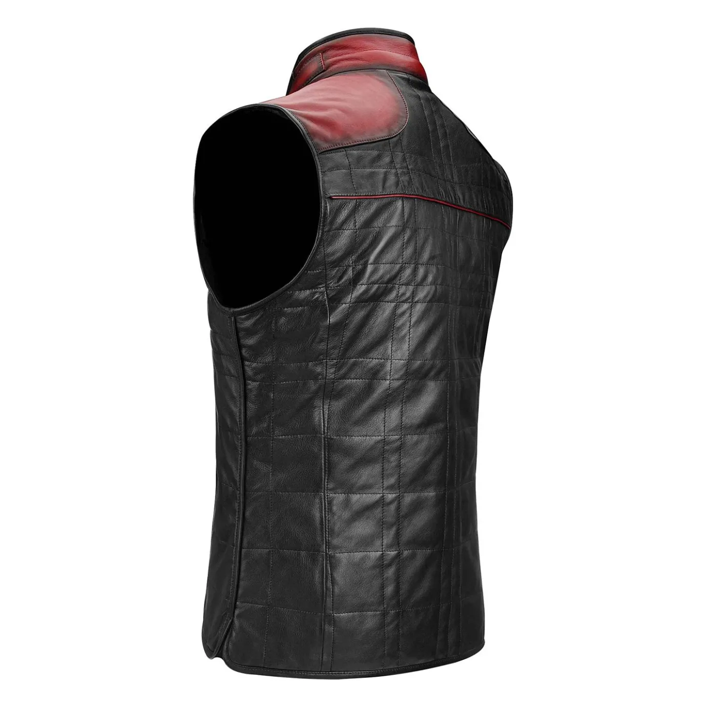 Men Cuadra Vests-Embroidered Black Leather Reversible Vest