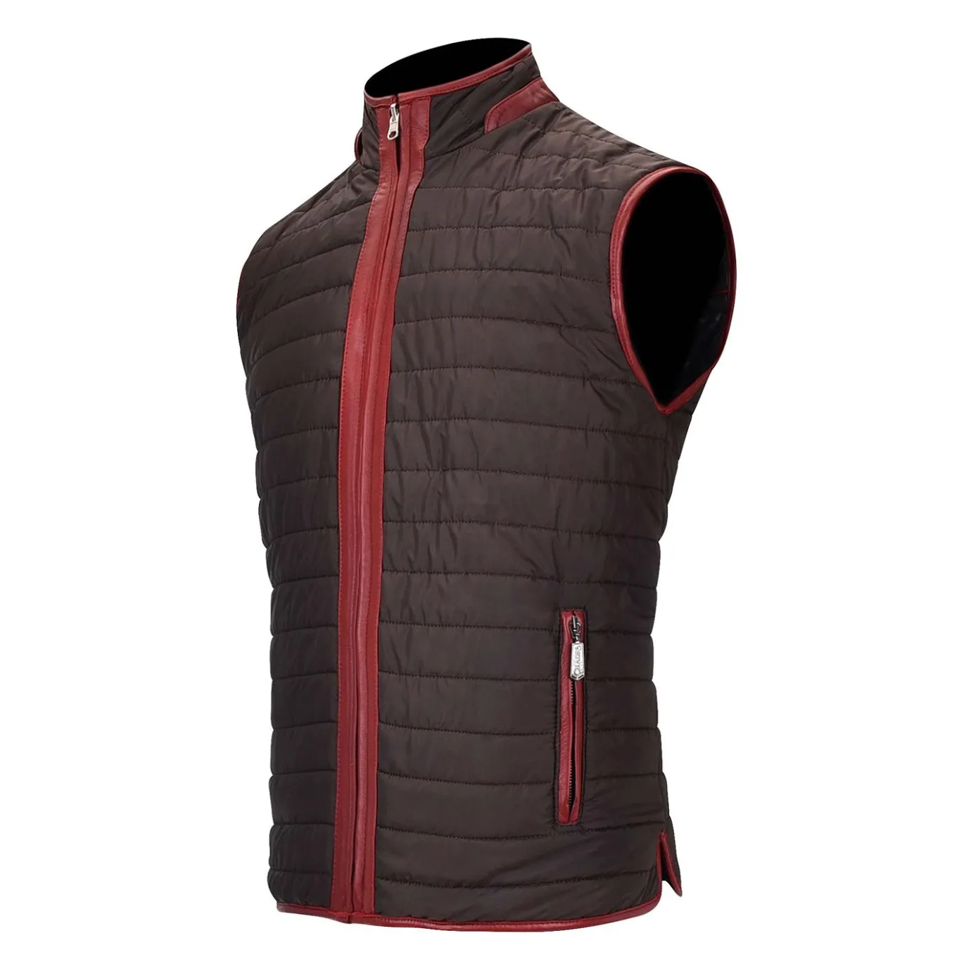 Men Cuadra Vests-Embroidered Black Leather Reversible Vest