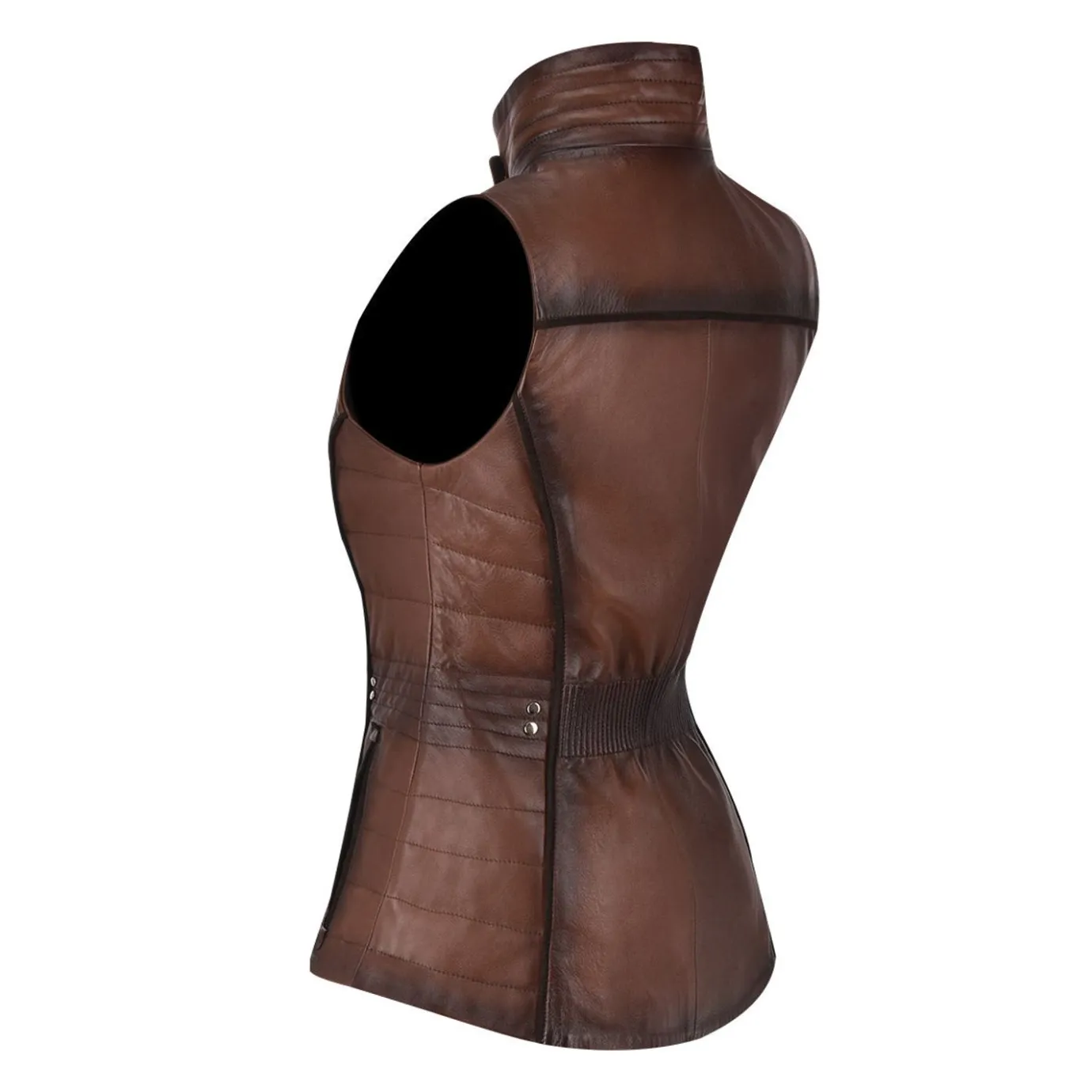 Women Cuadra Vests-Embroidered Brown Leather Vest