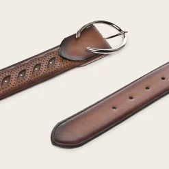 Women Cuadra Belts-Embroidered Brown Leather Belt With Braided Detail