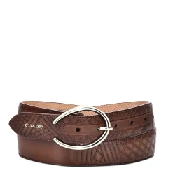 Women Cuadra Belts-Embroidered Brown Leather Belt