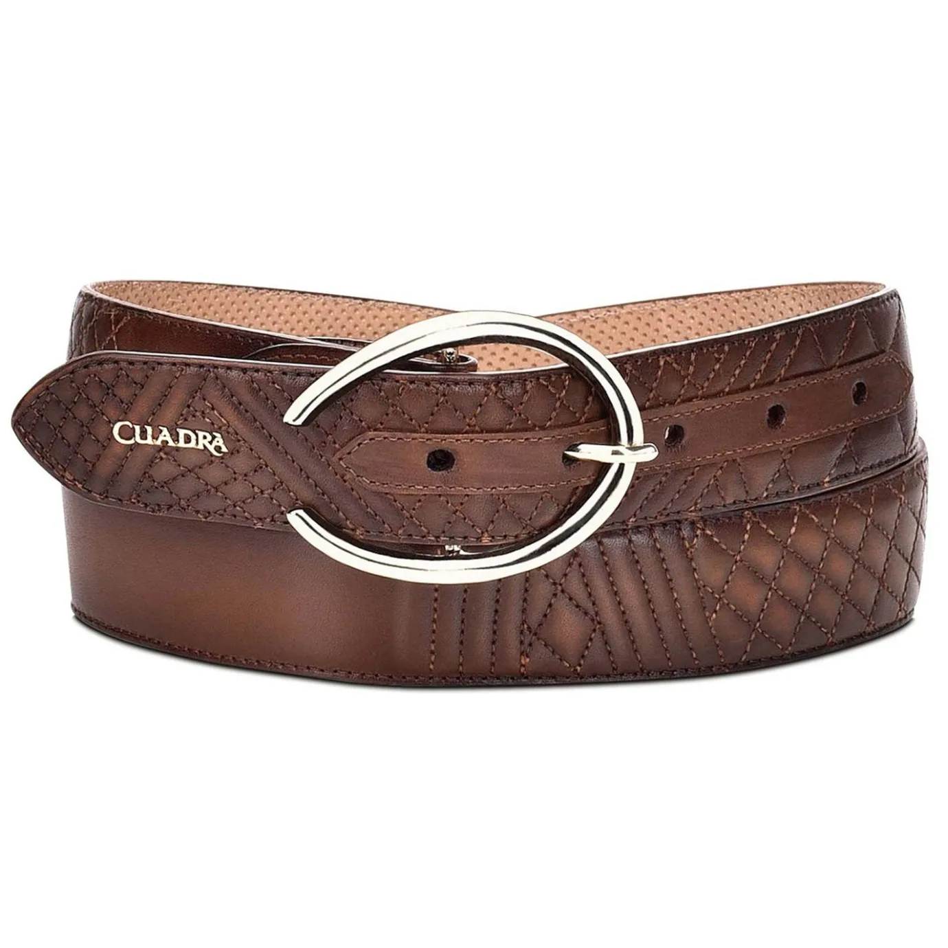 Women Cuadra Belts-Embroidered Brown Leather Belt