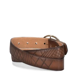 Women Cuadra Belts-Embroidered Brown Leather Belt