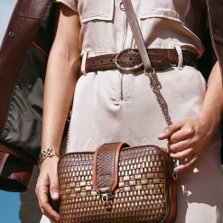 Women Cuadra Belts-Embroidered Brown Leather Belt